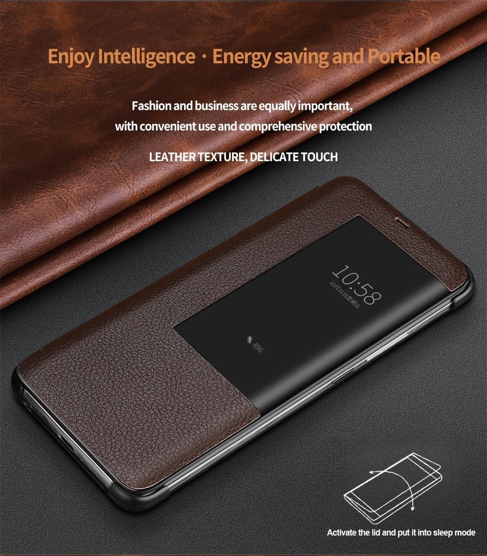 Smartphone Flip Cover Compatible with Huawei Mate 20 Pro Case View Clear Smart Window,Luxury Flip Slim Mirror Hard PC Leather Flip Shockproof Protective Cover Compatible with Huawei Mate 20 Pro Phone