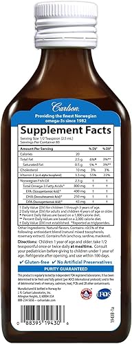 Miniatura 2 de Carlson El aceite de pescado The Very Finest para niños, 800 mg de omega-3, sabor Just Peachie, 6.8 fl oz - Aceite de pescado noruego líquido,