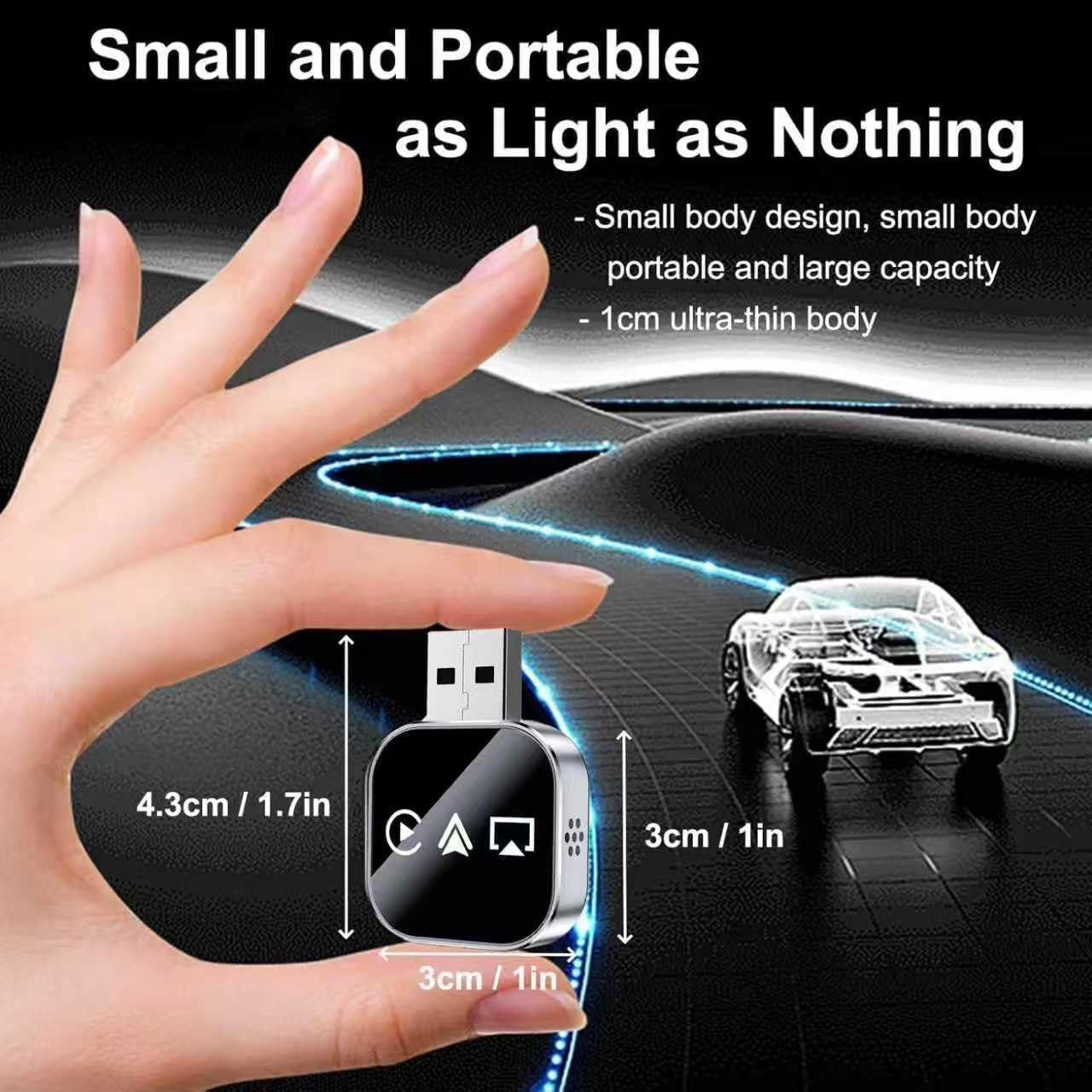 Adaptador inalámbrico para Coche, Plug-and-Play, conexión Estable, Compacto y portátil, Compatible con Todos los Coches y televisores.
