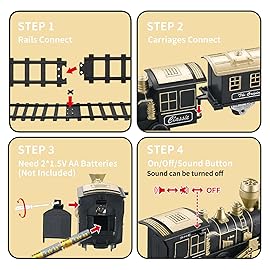 JUQU Christmas Train Set for Kids Ages 4-8 - Christmas Tree Train Set with Locomotive Engine, Cars, Tracks & Accessories, Classic Toy Trains Gift for Boys & Girls for Around or Under Tree