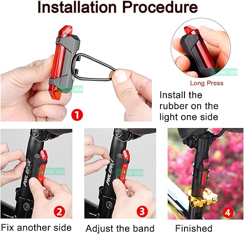 Miniatura 5 de Paquete de 2 luces traseras LED recargables por USB para bicicleta, luz trasera de bicicleta, lámpara de seguridad para la noche, esencial, Azul-2
