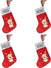 Pack of 4 Christmas Stockings Personalised Name Decoration Christmas Ornament Boot Santa Claus Original Gift Fireplace Santa Family Christmas Advent Calendar (Reno Hat)