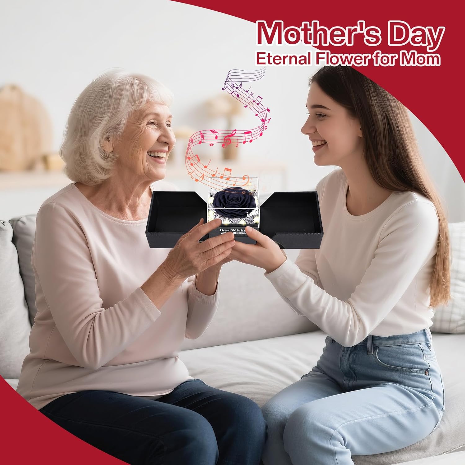 Gifts for Her - Preserved Real Rose with Necklace I Love You in 100 Languages, Music & Light Eternal Rose Gifts for Women, Grandma, Wife, Girlfriend on Birthday, Anniversary, Valentines Day - Image 8