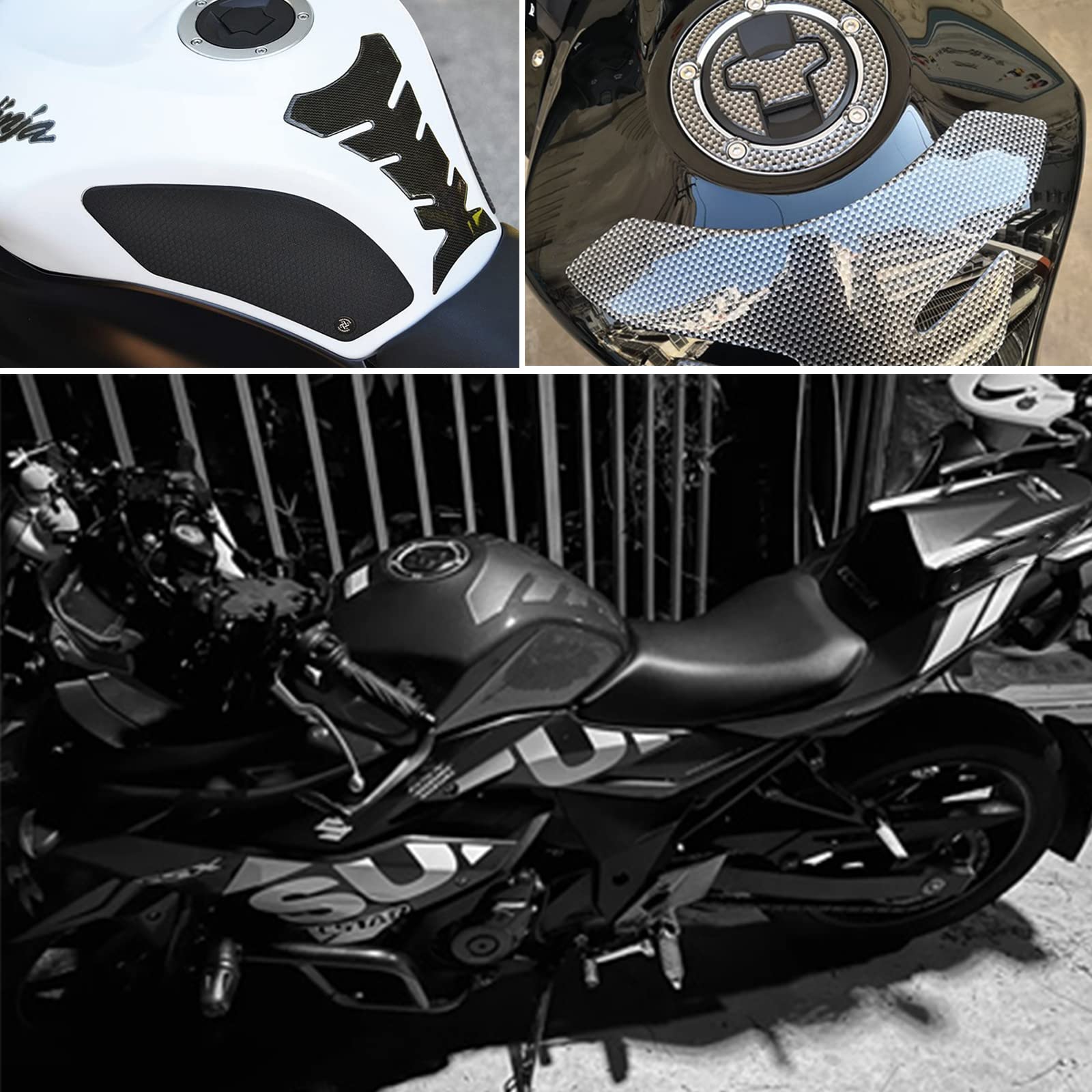 Protecteur Réservoir Moto 3D Carbone - Autocollant Antidérapant Bouchon Réservoir