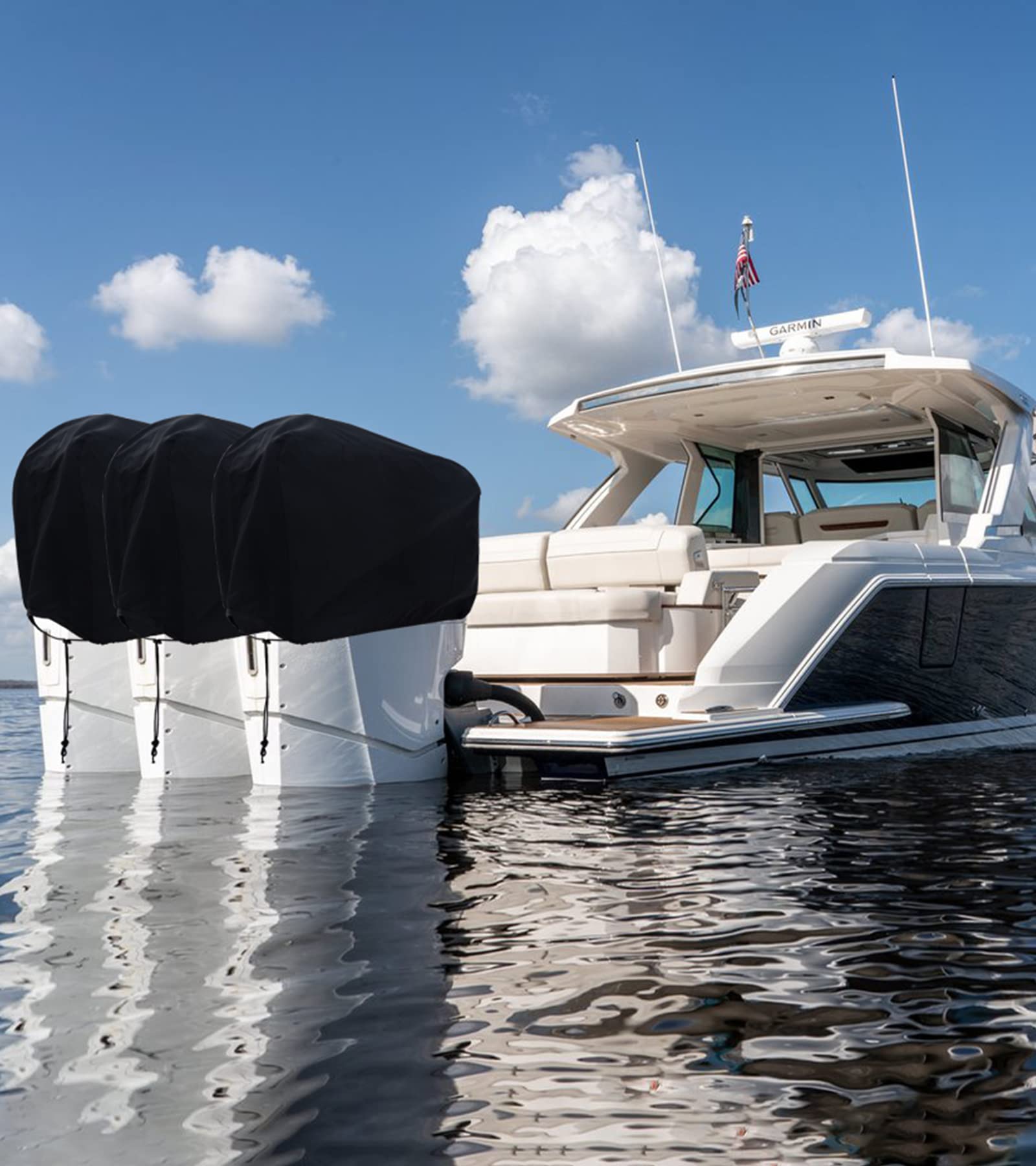 Bootsmotor Außenbordmotorabdeckung wasserabweisendes 600D Oxford-Gewebe, Schutzhülle Außenborder Abdeckung Außenbordmotor Halbabdeckung passend für bis zu 48 x 27 x 35cm Motoren, Schwarz