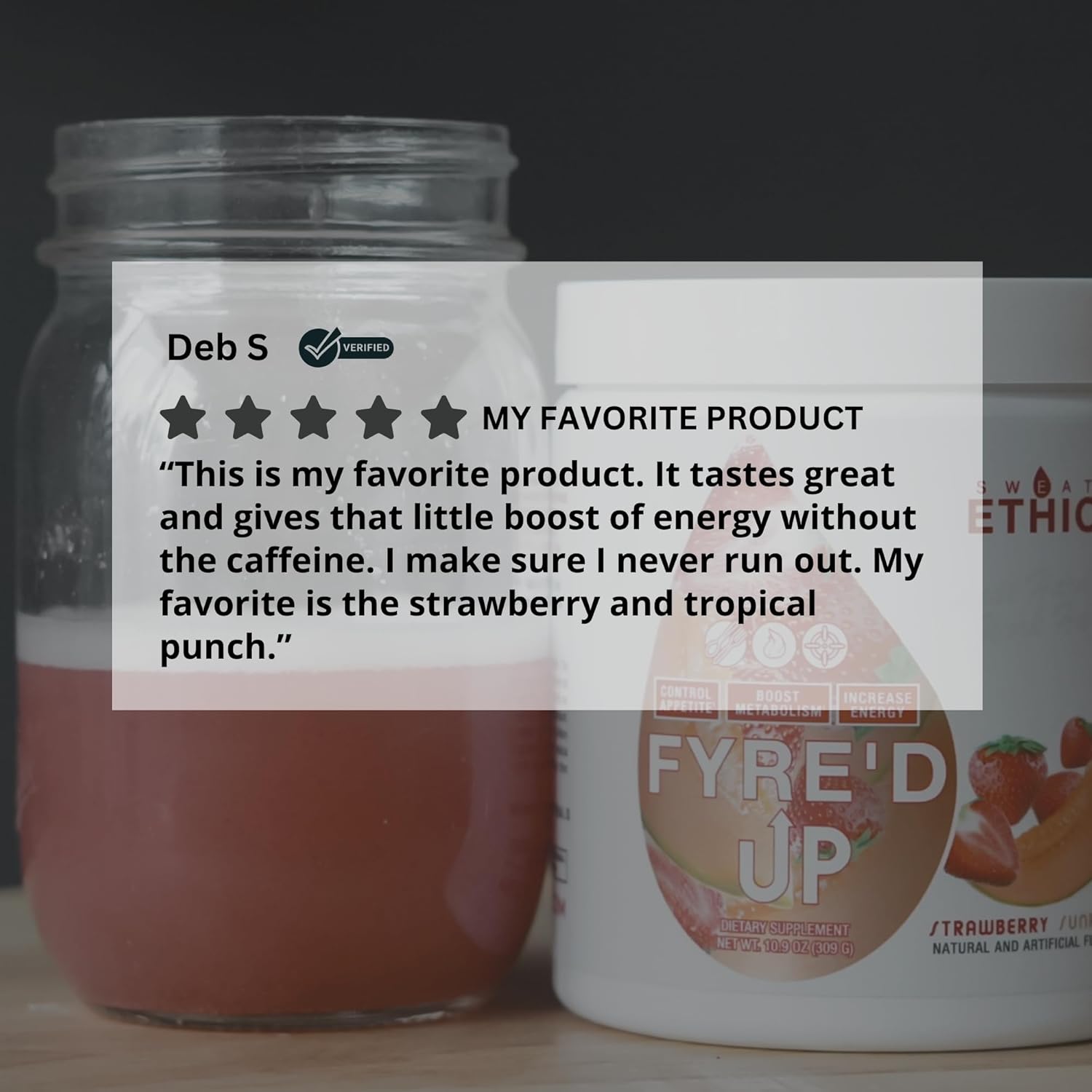 Sweat Ethic FYRE’D UP Energizing Appetite Suppressant, 200 MG Natural Caffeine, Supports Active Lifestyle & Craving Control, Easy-Mix Powder for Pre Workout Energy, Tropical Sunshine Flavor, 30 Srvgs