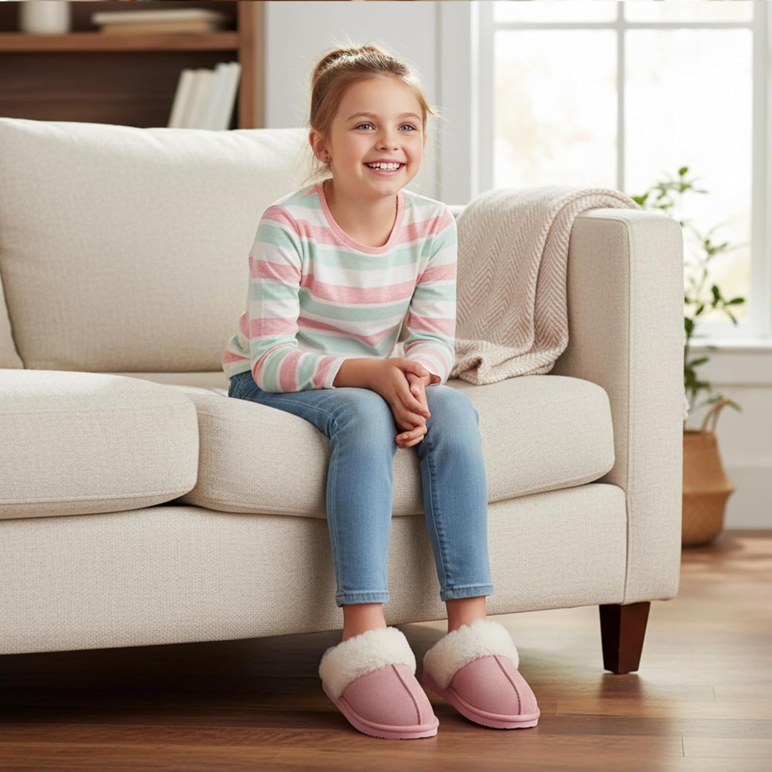 OOW Kids Slippers Girls Boys Fuzzy Memory Foam House Slippers Winter Warm Plush Lined Home Shoes Soft Bedroom Indoor Outdoor - Image 2