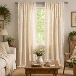 ALIGOGO Beige Lace Curtains 84 Inches Long 2 Panels | Boho Farmhouse, Bedroom Living Room Decor, Light Filtering Privacy, Rod Pocket, Scalloped Edges, 52W x 84L Inch
