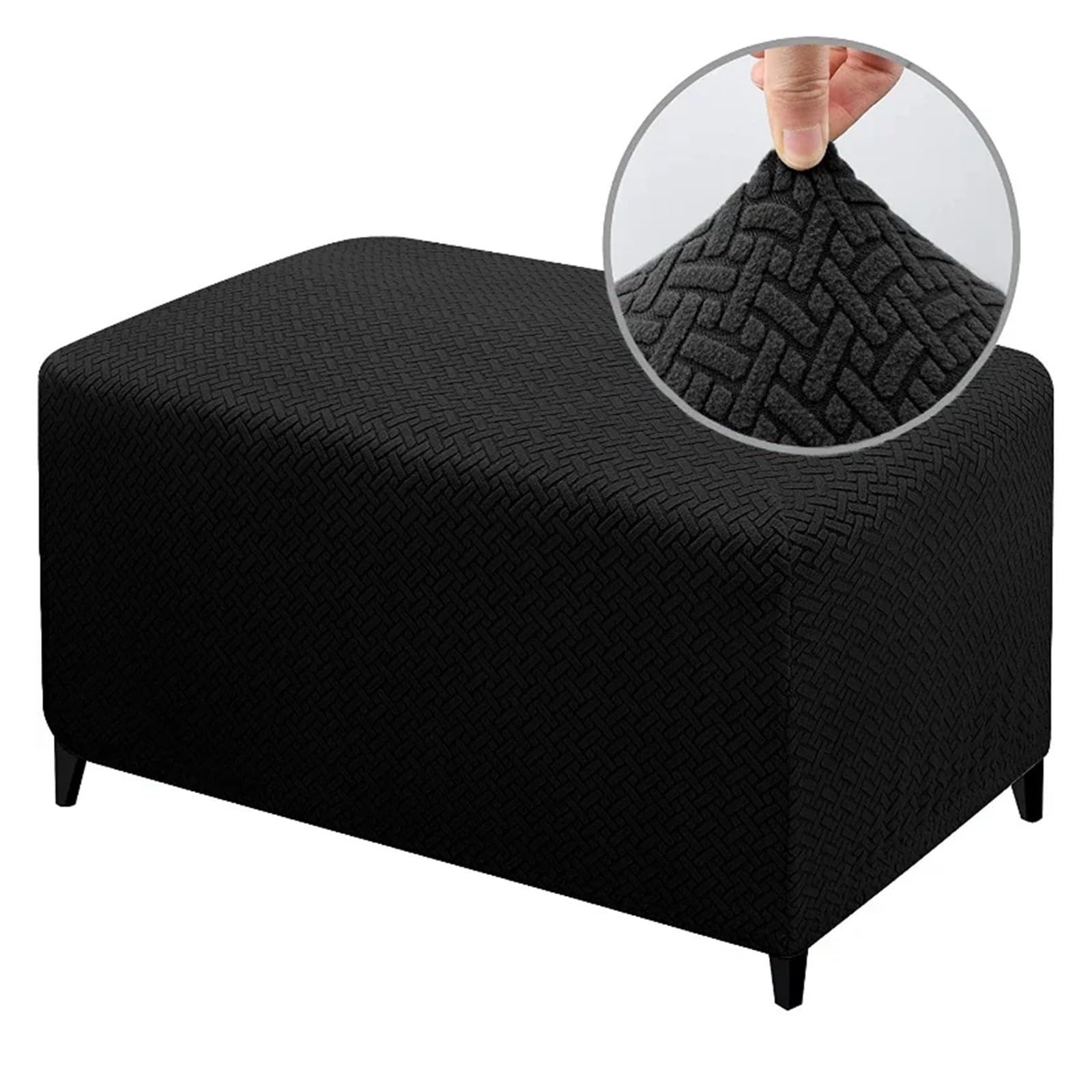 YXINAER Foot Stool Cover Spandex Ottoman Slipcovers Rectangle Footrest Footstool Protector Covers Stretch Fabric Storage(Black,XL)