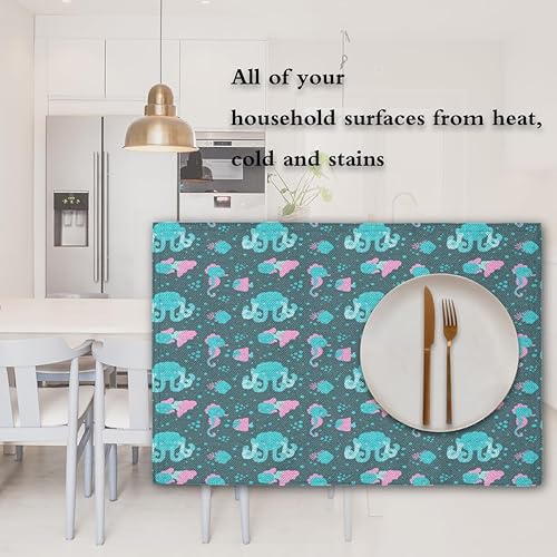 Miniatura 7 de Ocean Octopuses Placemats Set of 4 Table Mats Washable Placemat Waterproof Place Mats for Party Home Dining Table Decor 18x12 in