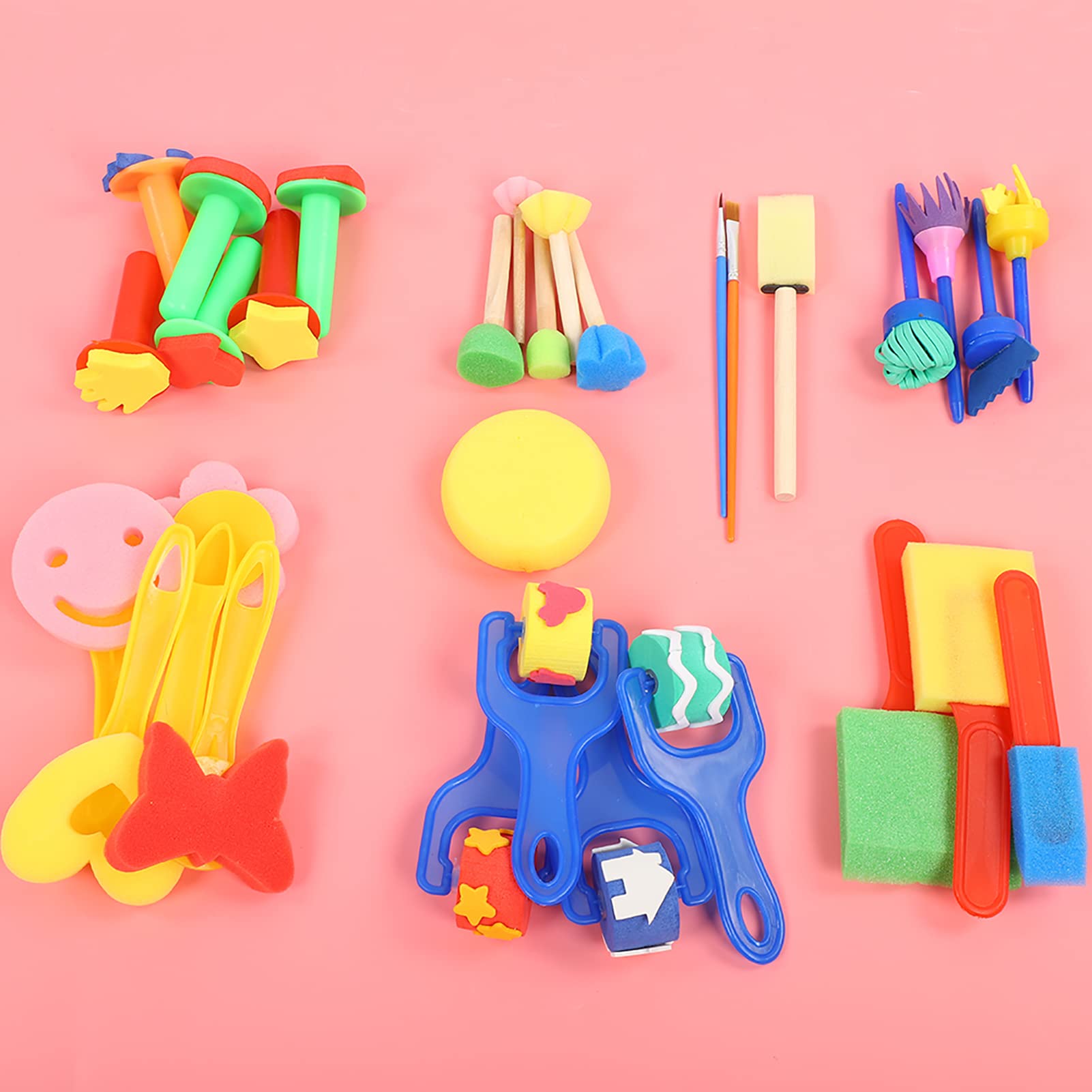 30 Tampons Éponge Et Pinceaux Pour Enfants – Kit Créatif Peinture – Développement Motricité Fine Dès 2 Ans