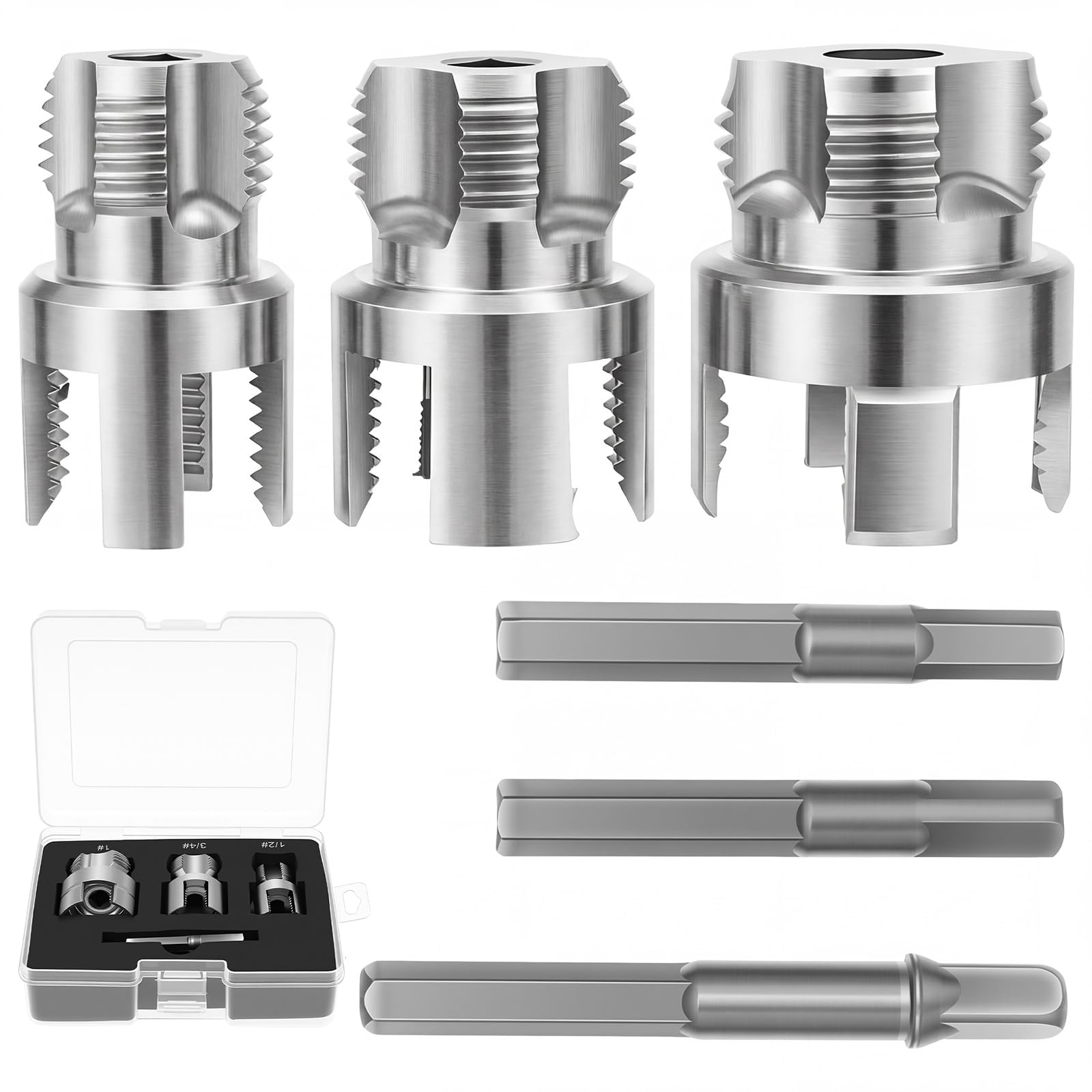 Kuanght Style 2 4 In 1 Pipe Threading Tool Kit, 1/2", 3/4", 1" Sizes Water Pipe Wrench Compatible With Ppr, Pvc Plumbing Repair, Internal And External Water Pipes Threader Fits Manual And Electric Drills(Style 2)