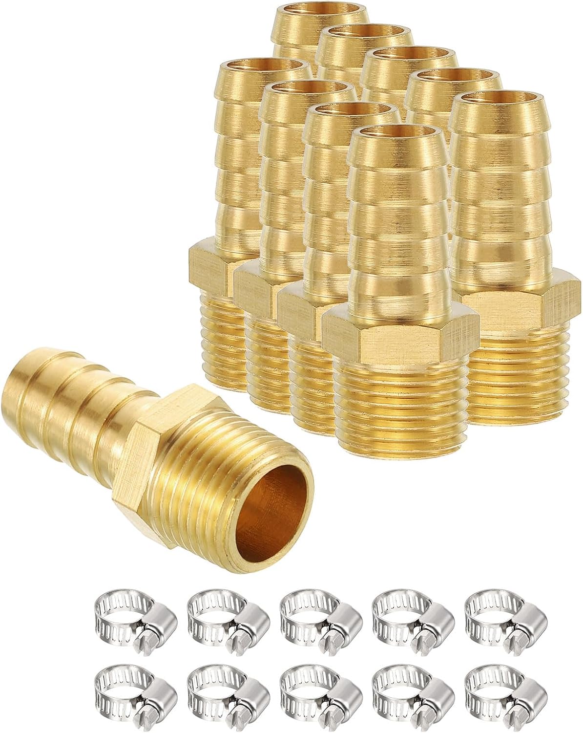 HARFINGTON 5pcs 1" to 1" NPT Male Brass Hose Barb Fitting Metals Splicer Mender for 3D Printing, Air Compressor, CNC Machine, Dies