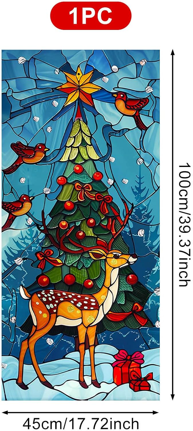 Condition photo showing New/Like New for stained glass deer window privacy film christmas decorative window film static cling glass sticker for home office bathroom bedroom living room 17.7 x 39.3 inch colorful