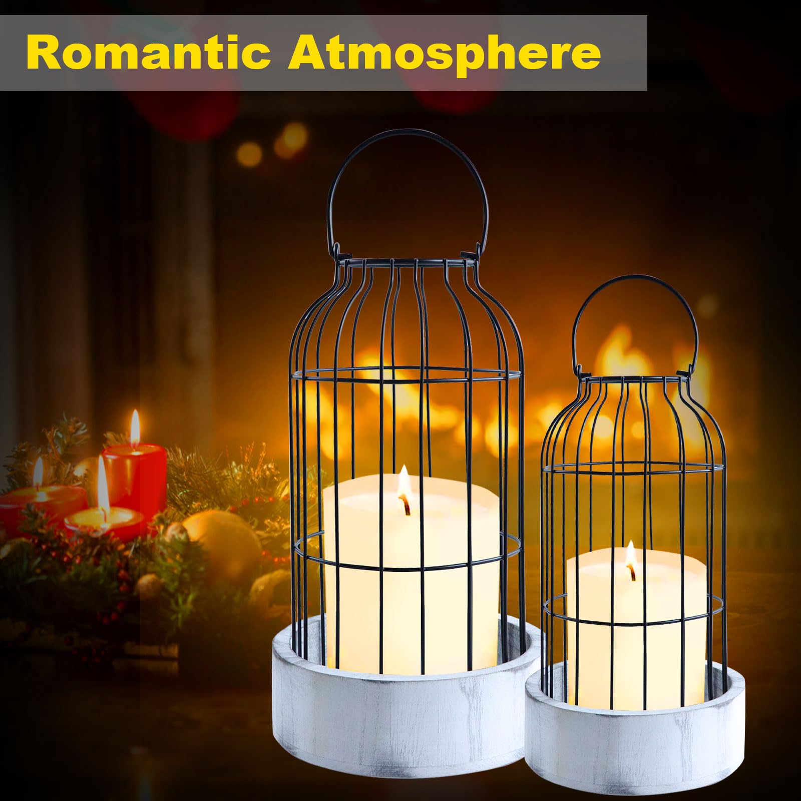 2Pcs Lantern Farmhouse Home Decor, Rustic Candle Holders Decorative Lanterns 1 Large and 1 Small Size Candle Cage Lanterns for Candle Living Room Kitchen Dining Coffee Table