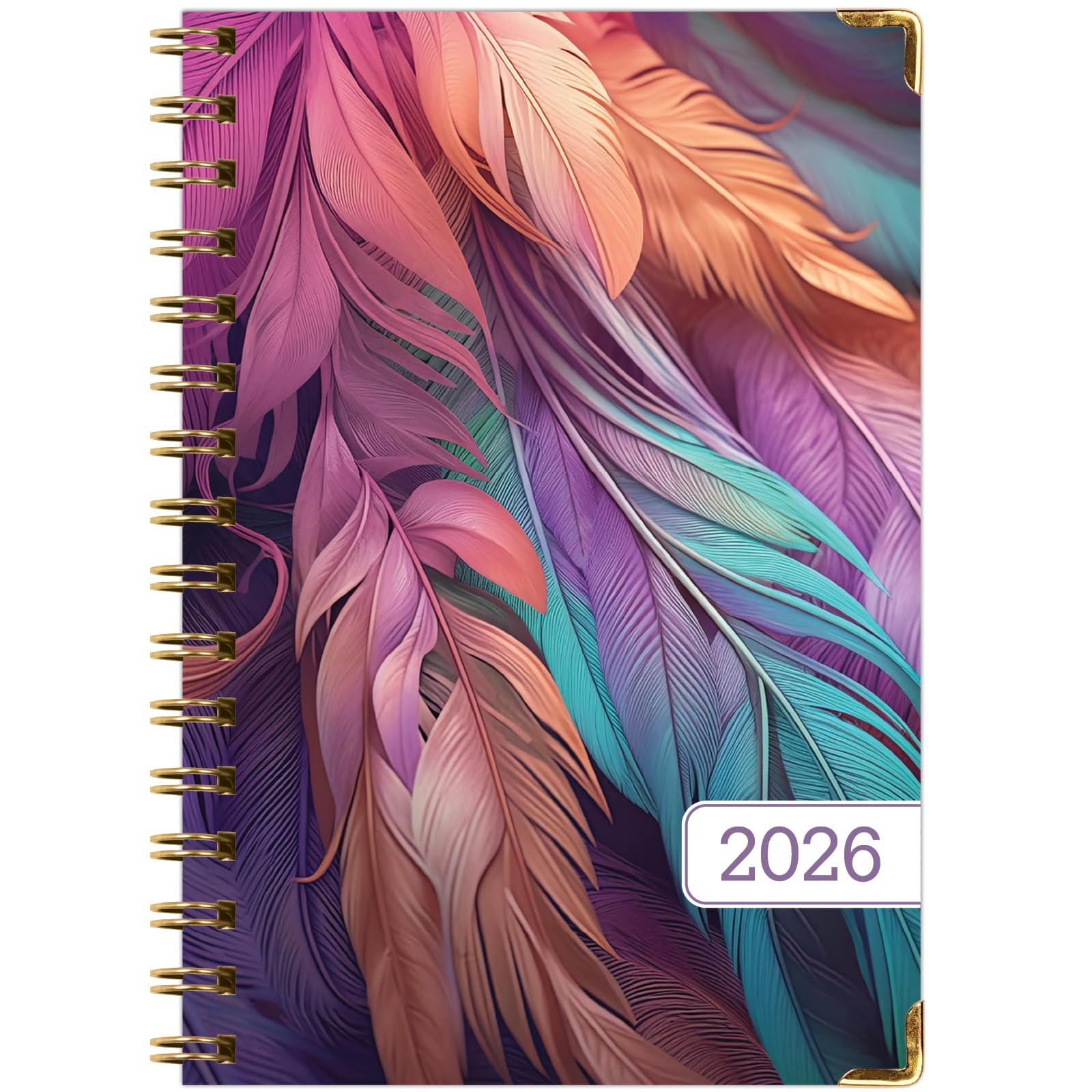 Hardcover, agenda 2026, 14 x 20,3 cm, 14 mesi (novembre 2025 - dicembre 2026), agenda giornaliera settimanale, mensile, agenda annuale, segnalibro, cartella tascabile e set di note adesive (pavone