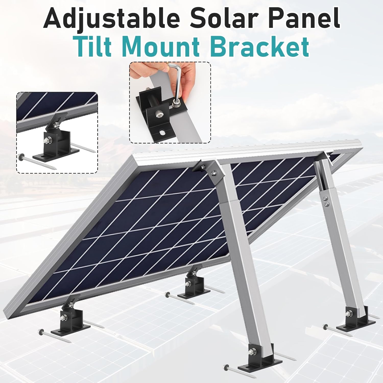 Frienda 8 Pack Adjustable Solar Panel Tilt Mount Brackets, 10° to 60° Adjustable Angle Flat Roof Mount Holder, Aluminum Alloy Solar Panel Clamp for RV Roof Boat Garage