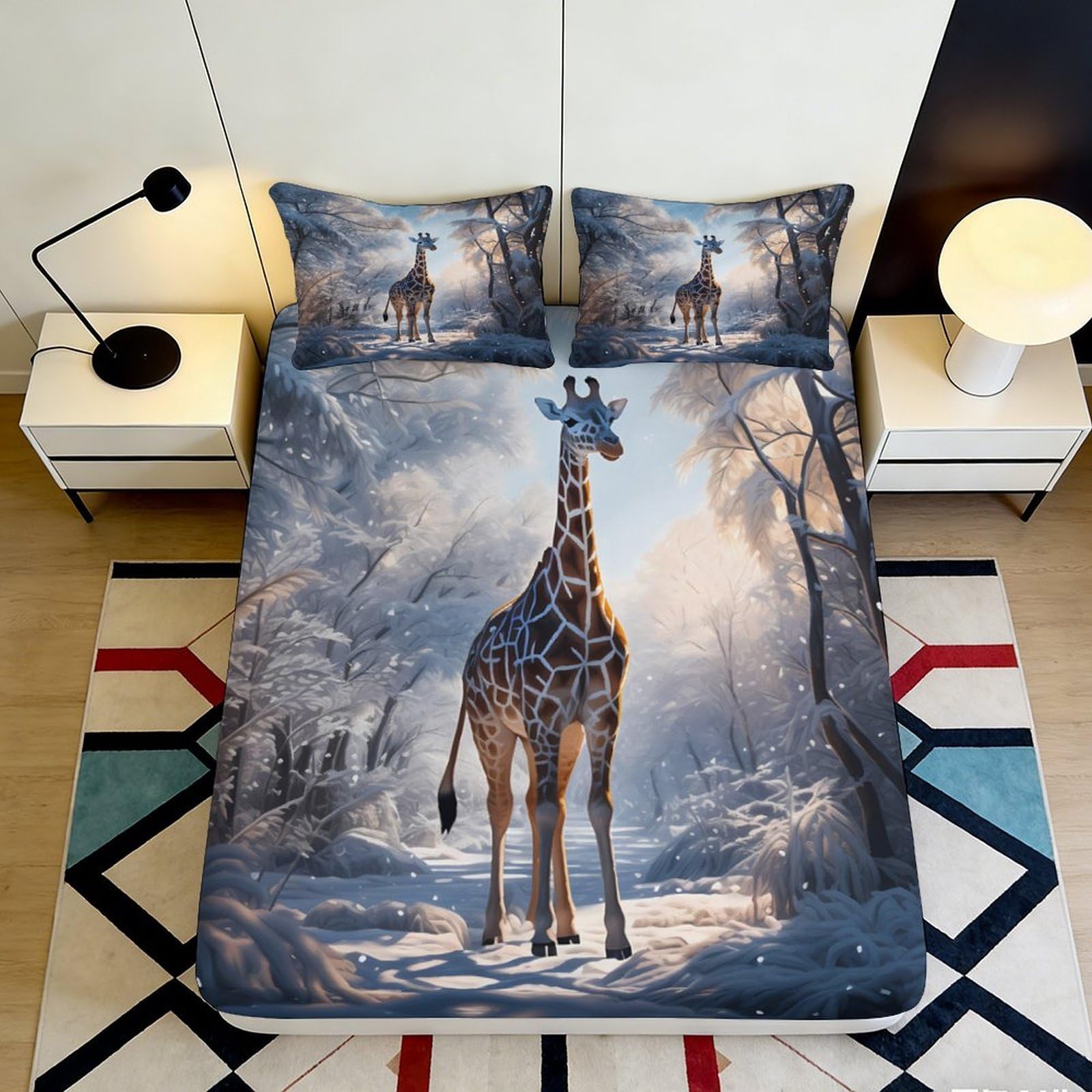 Jqzkxnhpbr Style-9 3D Printed Forest Giraffe Fitted Sheet Microfiber Soft Breathable Jungle Bed Cover For Bedroom Guestroom Decor 90X200x25cm