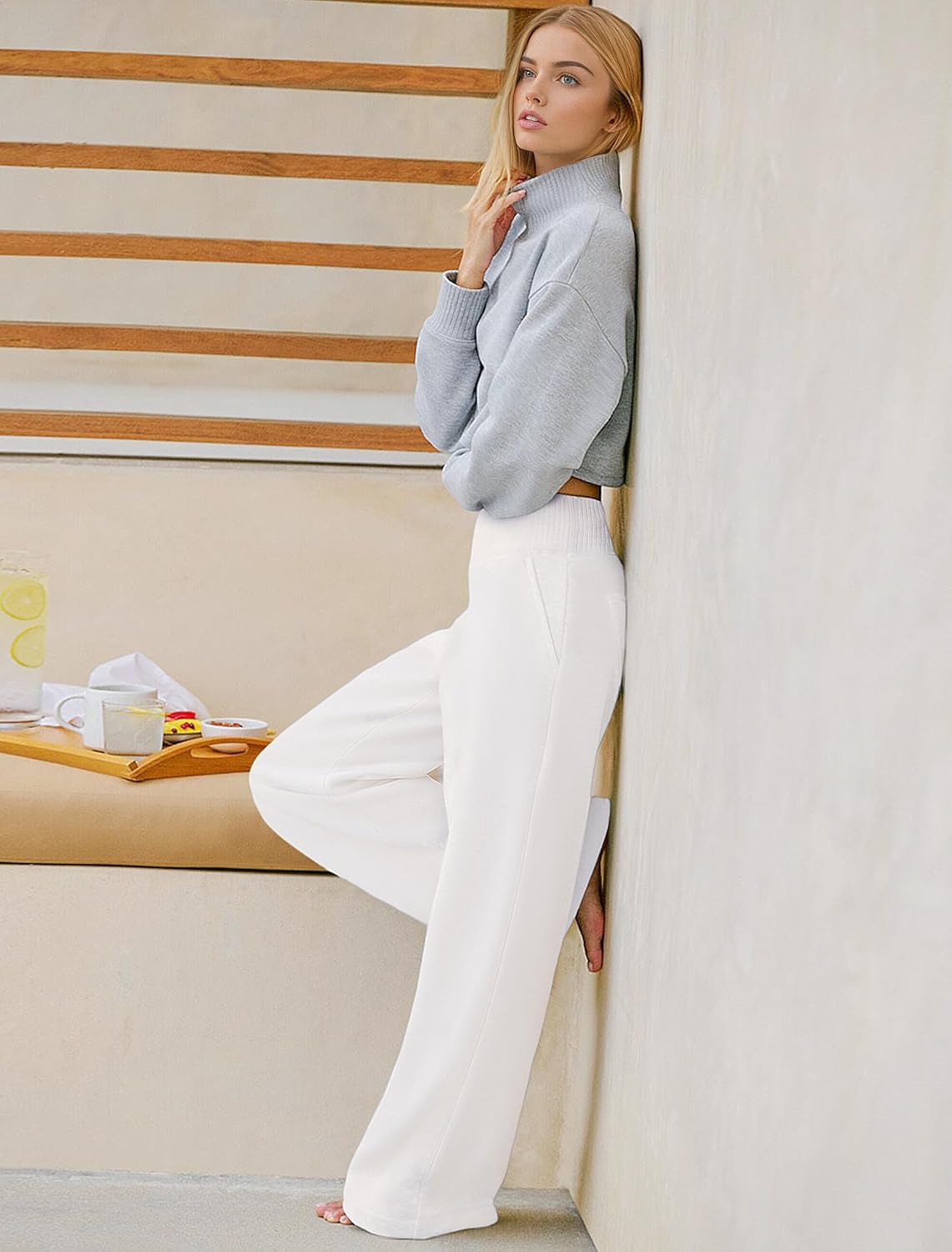 IWD Wide Leg Sweatpants Women High Waist Fleece Lined Sweat Pants Baggy Straight Athletic Pants with Pockets - Image 3