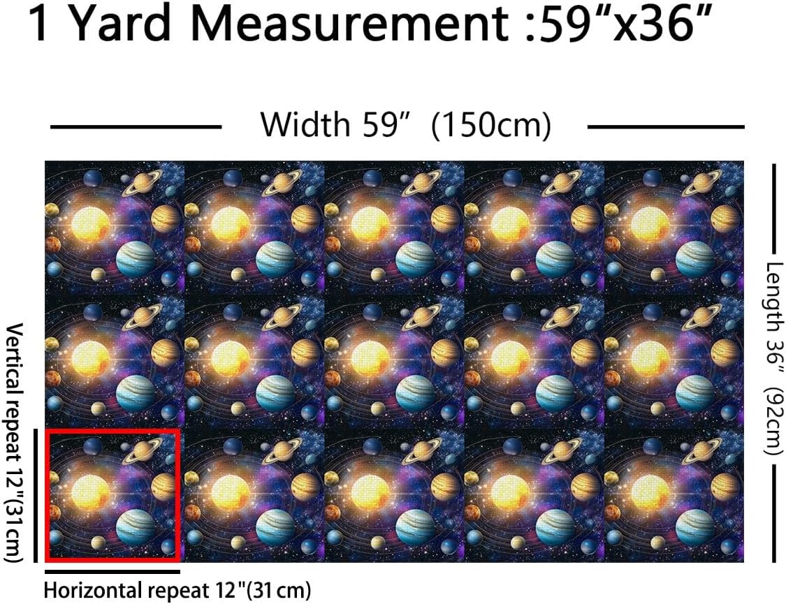 Erosebridal Planet Fabric by The Yard for Chairs,Outer Space Galaxy Upholstery Fabric for Kids,Universe Solar System Craft Patchwork Waterproof Pattern for Quilting Sewing,10 Yards,Golden Yellow Teal