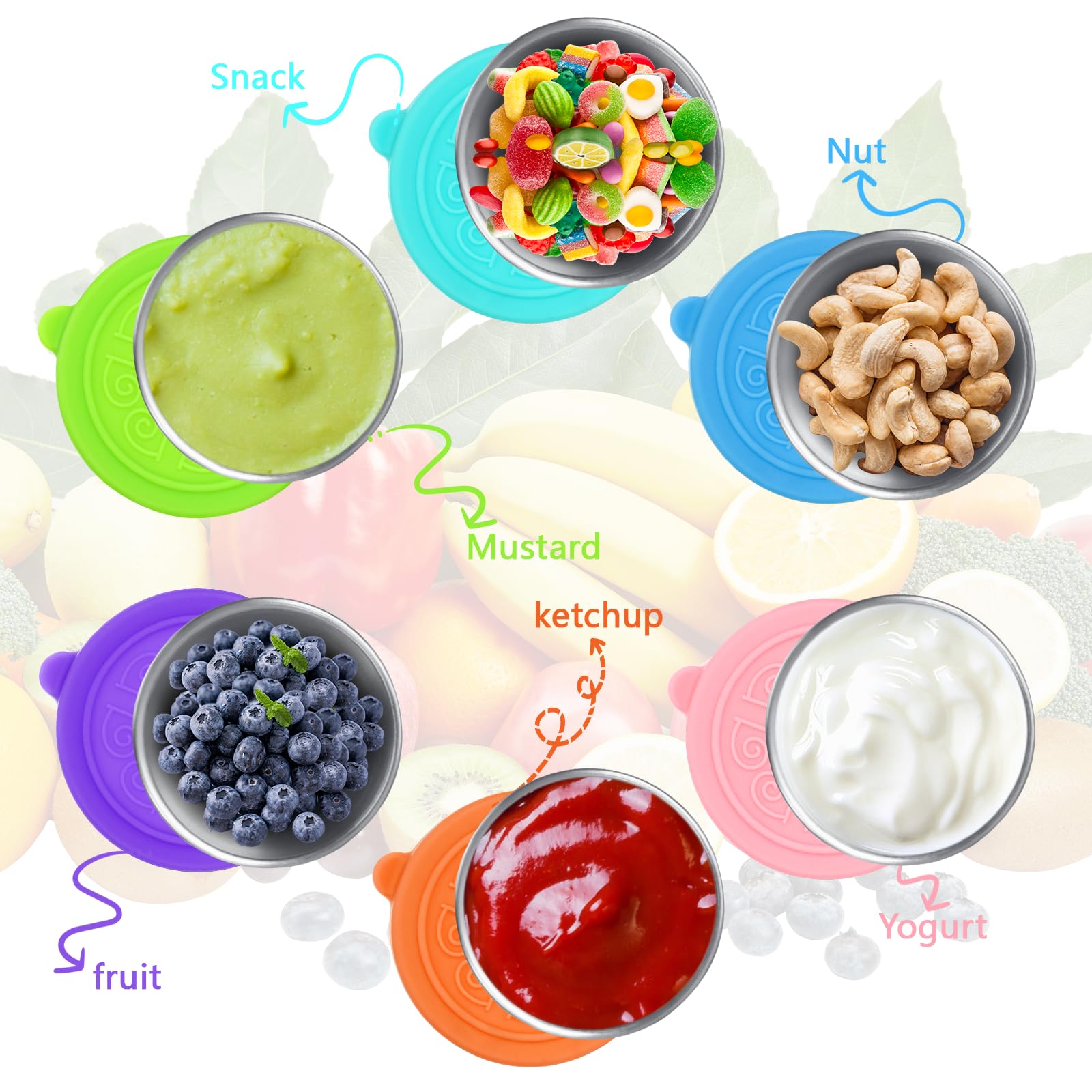 VINEST 6 Contenitori Per Condimenti In Acciaio Inox 50 Ml Con Coperchi Silicone Colorati - 2