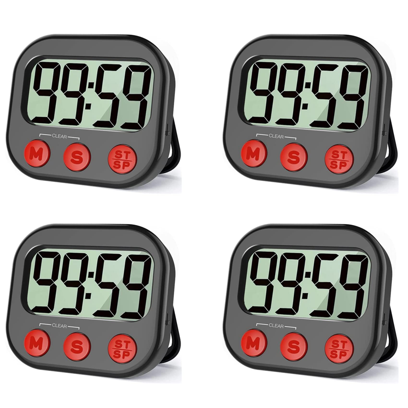 Jnchdghwa 4X Kitchen Timer, Digital Visual Timer Magnetic Clock Stopwatch Countdown Timer, Large LCD Screen Display for Cooking