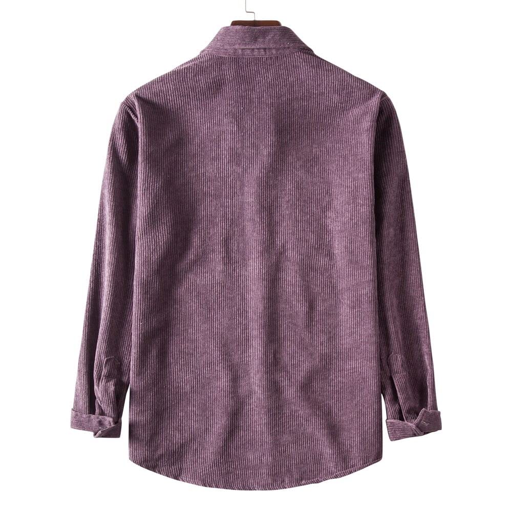 HGJH Herren Thermohemd, Herren Langarm Retro Cordhemd Henry Hemd Jacke Lila Thermohemd Futter Großvater Hemd Revers Knöpfe Bequem Lässiges Arbeitshemd Für Männer Jungen