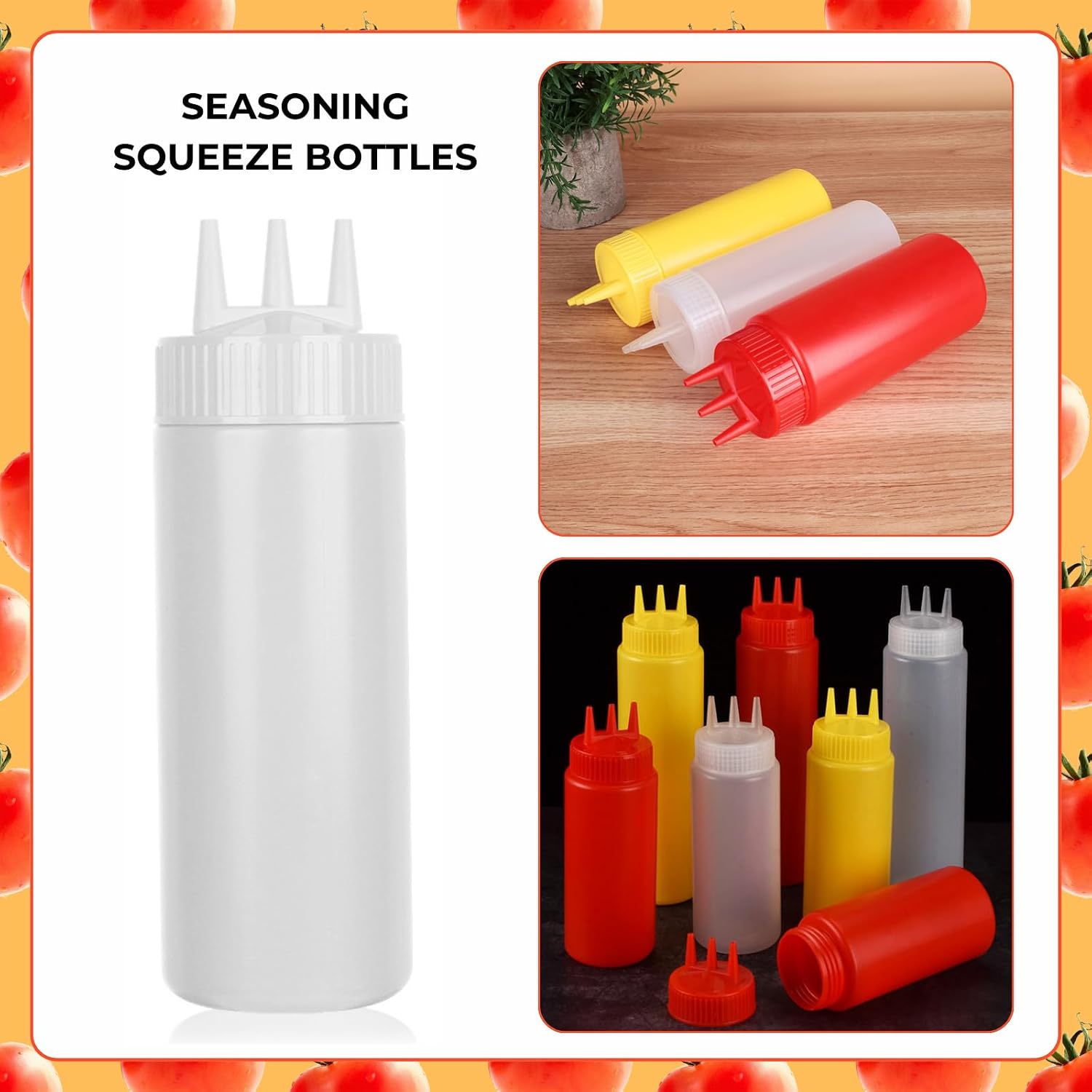 beyonday 3pcs Seasoning Squeeze Bottles, 3 Hole Ketchup Mustard Dressing Squeeze Squirt Bottles, Salad Sauce Condiment Cream Squeeze Bottles for Kitchen Restaurant Bakery(24oz, White)