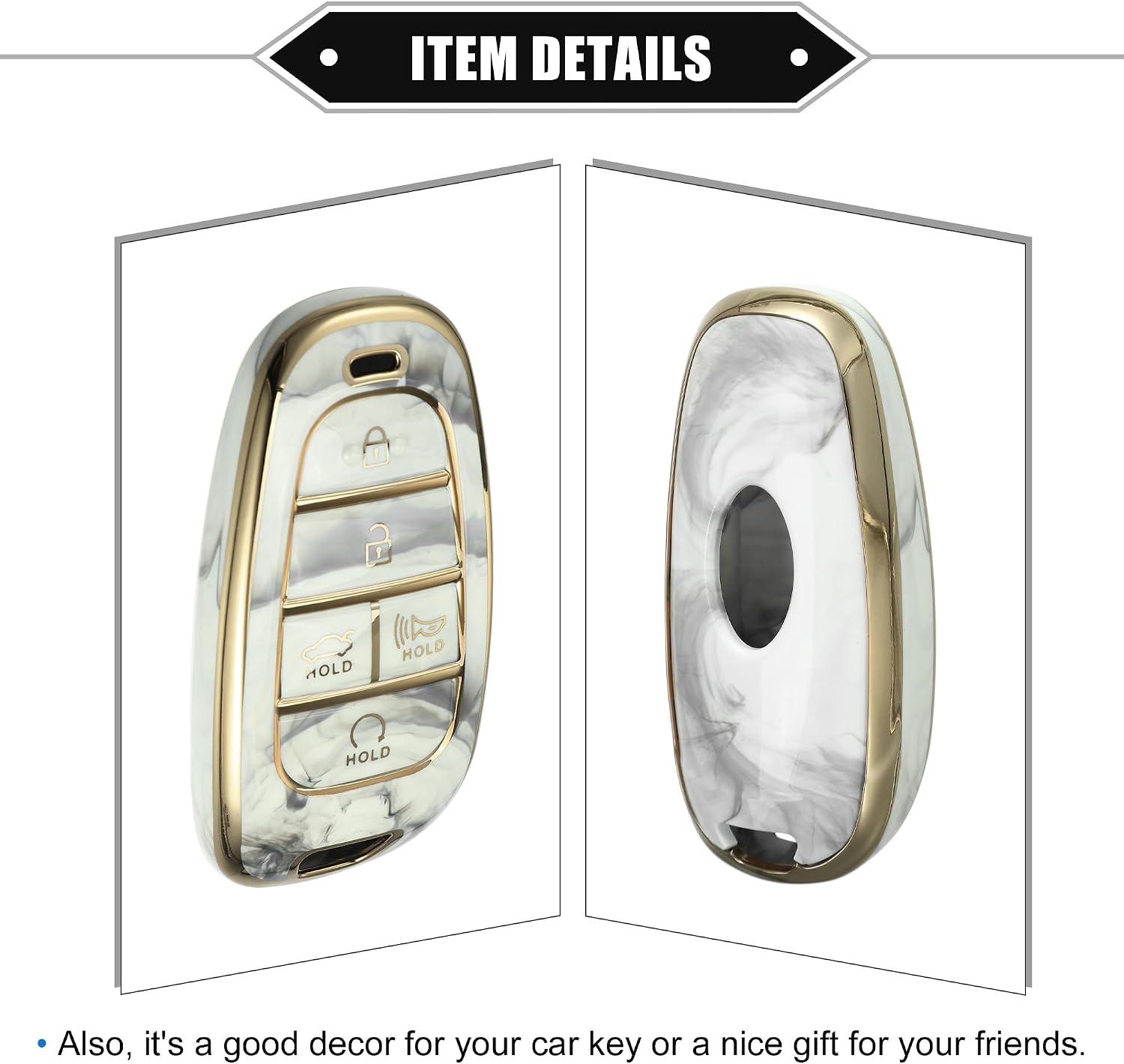 Key Fob Cover Compatible for Hyundai Tucson 2020-2022, 5 Button Porcelain Pattern Soft TPU Gray Remote Keyless Smart Key Fob Case Protection Shell image 5