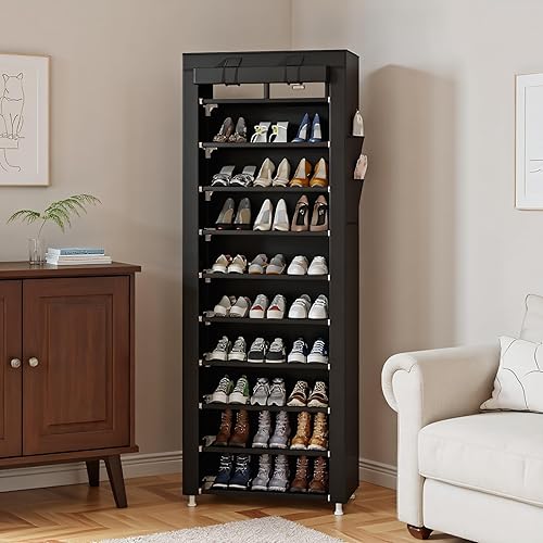 Miniatura 6 de UDEAR Zapatero de pie de 10 niveles, organizador resistente para armario, entrada, estante apilable para zapatos con cubierta a prueba de polvo,