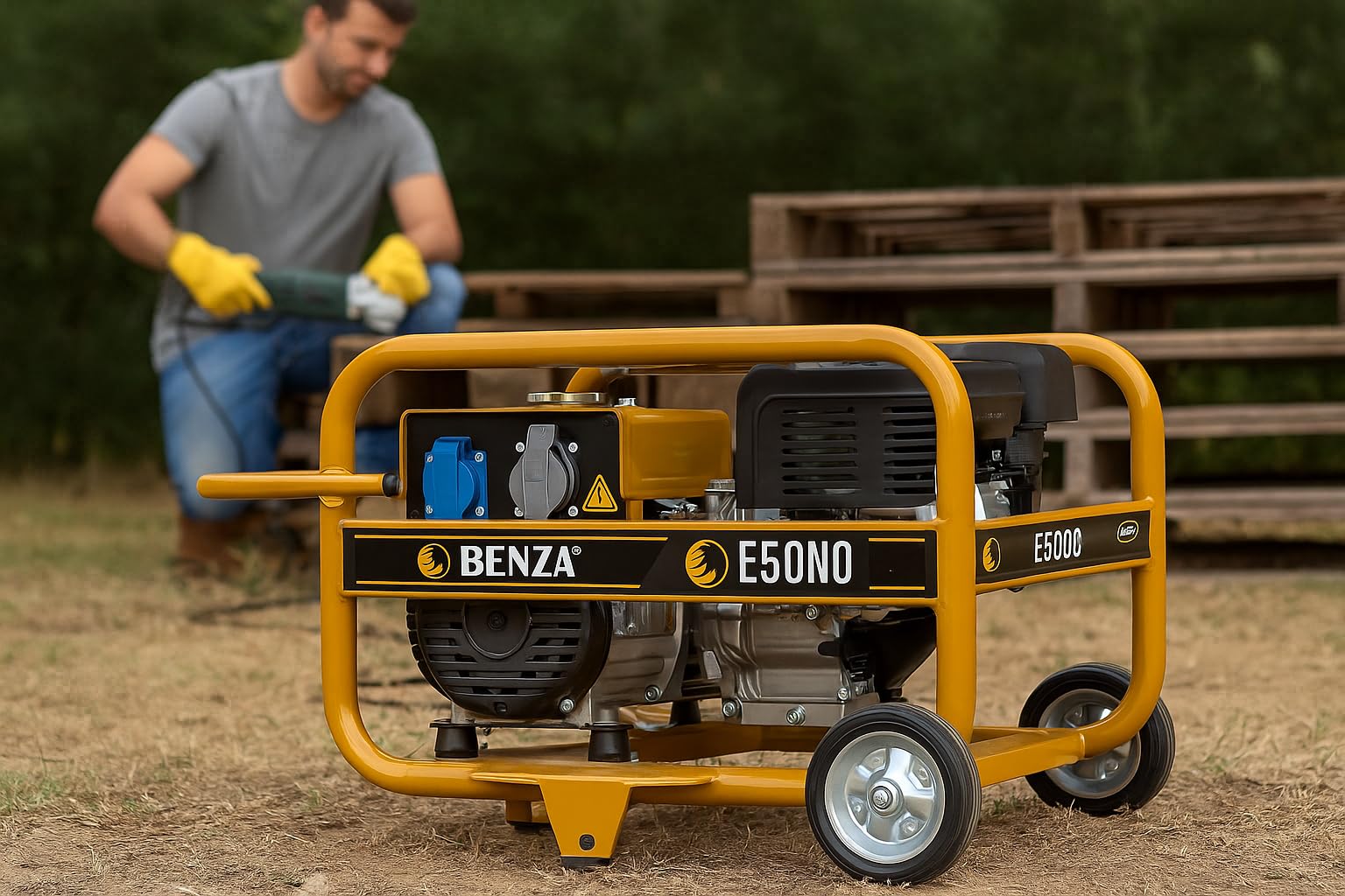 Generador Eléctrico BENZA E5000 – 5,5 kVA – Motor Subaru EX27 Gasolina – Monofásico 230V – Arranque Manual – Alternador Soga – Chasis Reforzado con Ruedas