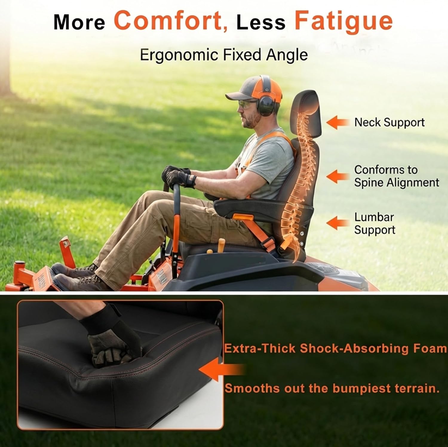 Universal Tractor Seat, Comfortable Zero Turn Mower Seat with Adjustable Safety Belt Armrest Micro Switch for Forklift Skid Steer Loader Telehandler Dozer Excavator (Black)