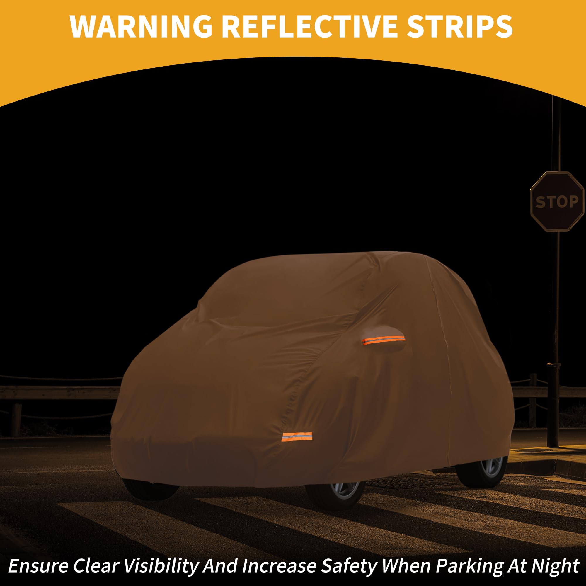 Funda De Coche Impermeable para Todo Clima Exterior Automotriz Protección Solar Anti-UV Lluvia Completa para Smart Fortwo 210D-Pu Naranja con Franjas Reflectantes.