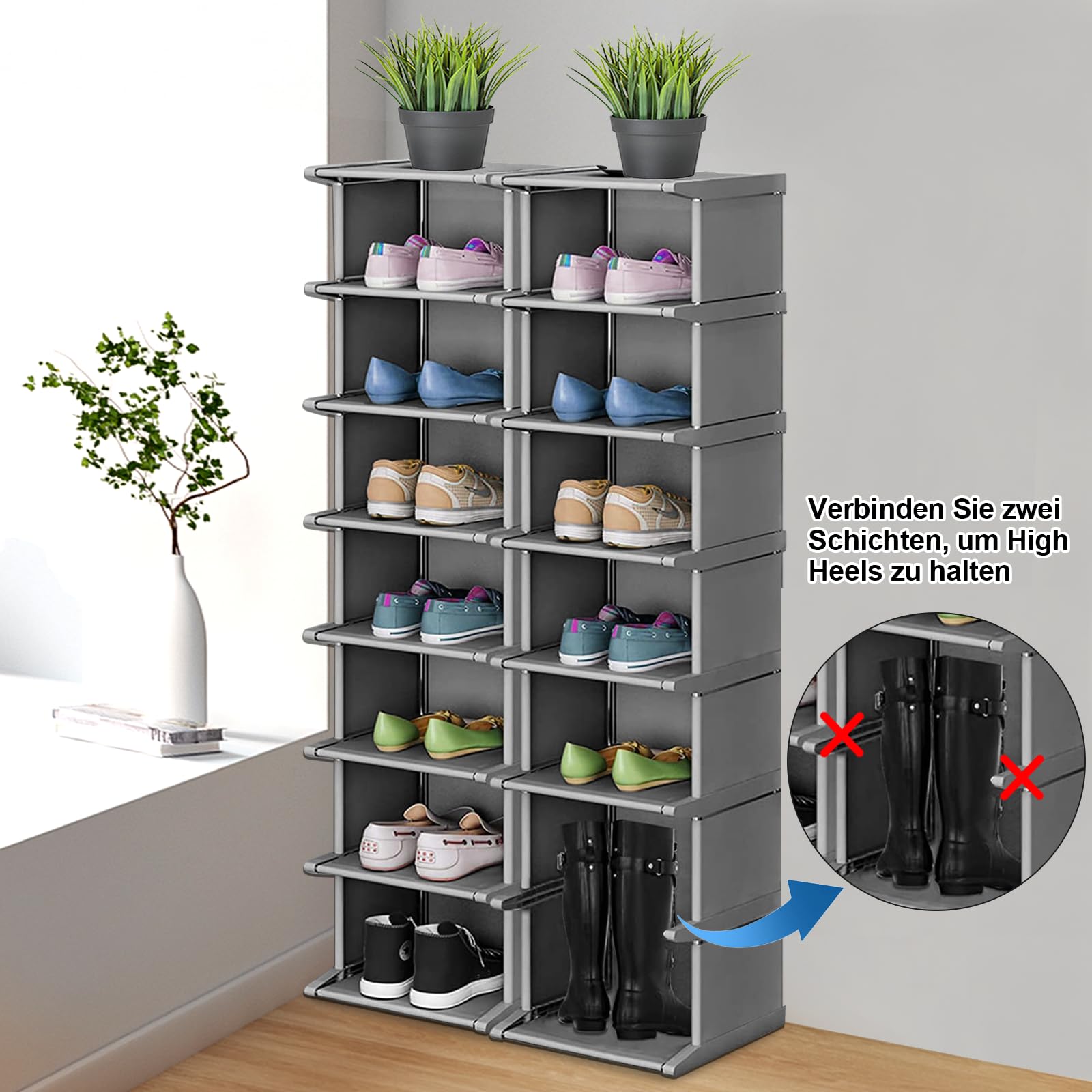 Organizer Scarpe Da Appendere Felenny - 8 Ripiani, 20 Paia, Tessuto Non Tessuto, Nero - Foto 10