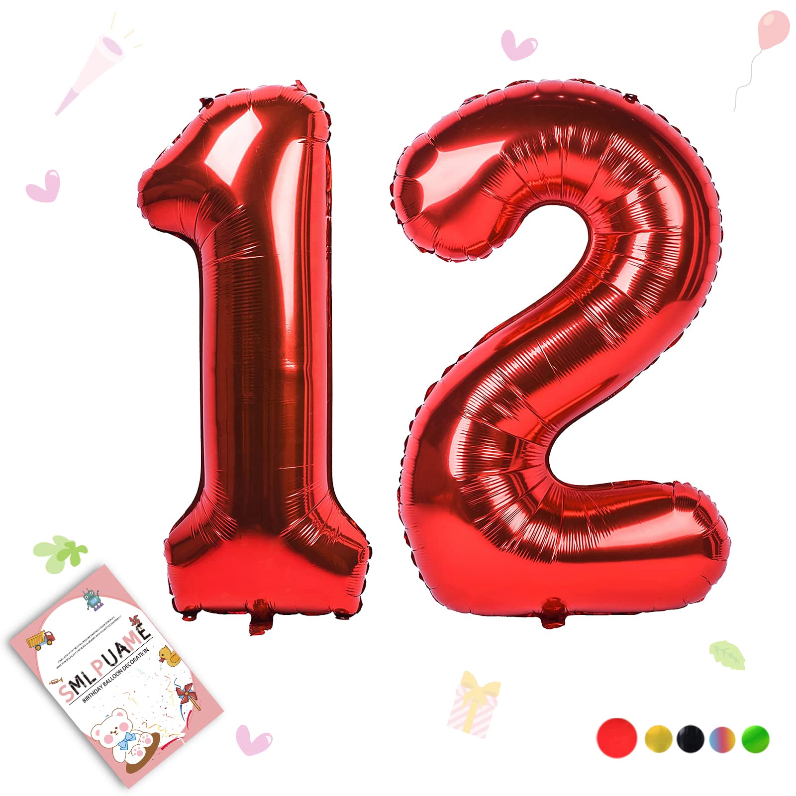Smlpuame 40 inch Number Balloon 0-9 Red Large Number 12 Balloons,Digital Balloons for Birthday Party Celebration Decorations Supplies, Helium Foil