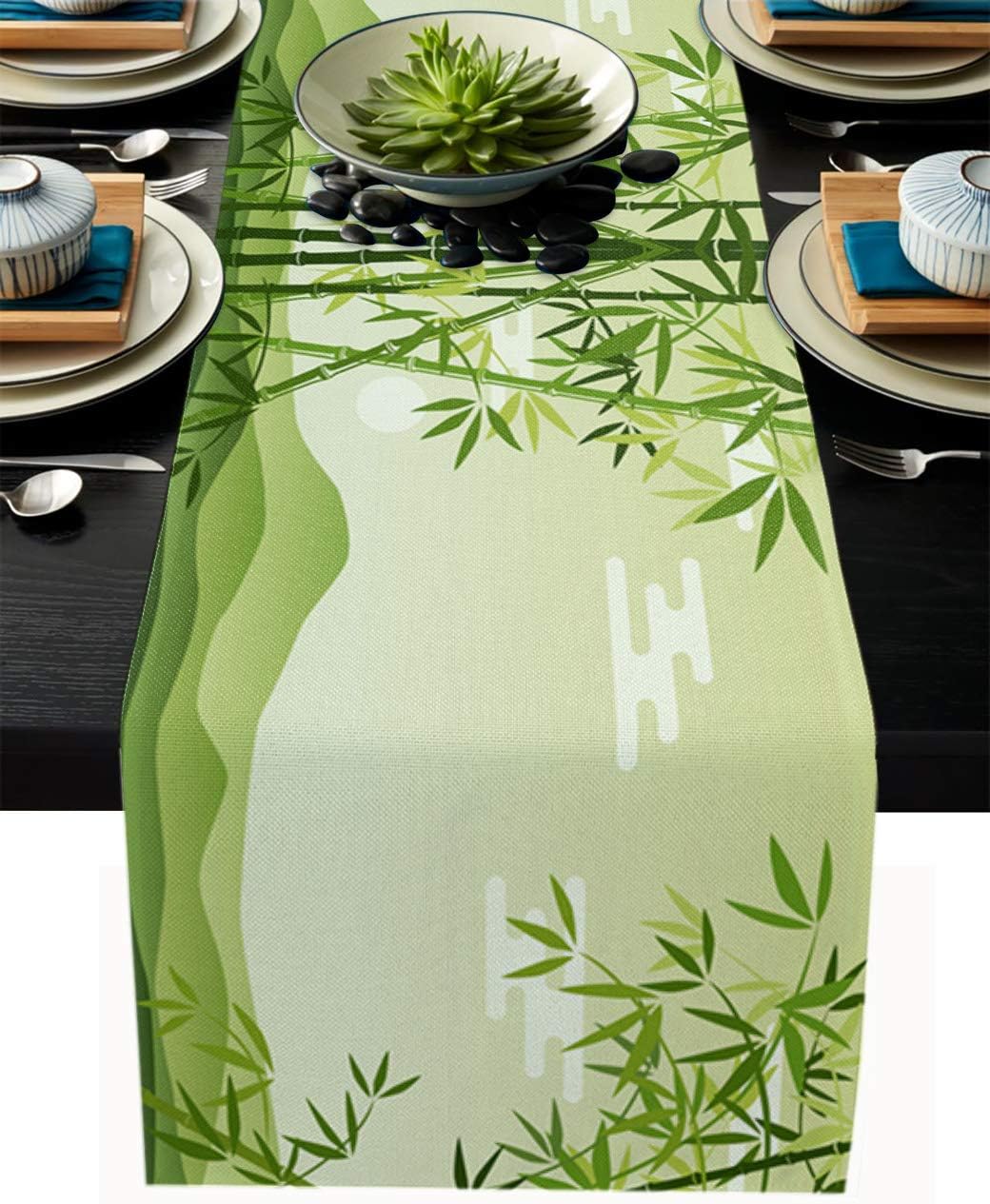 Rectangle Table Runner NonSlip Table Top Covers Tablecloth 16x72 Inch Green Bamboo