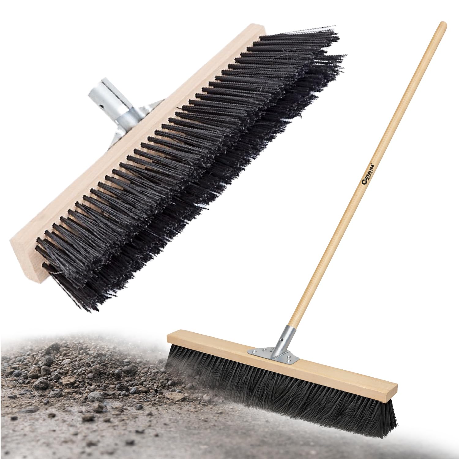 Crisalide® Scopa Industriale a Spinta 60 cm Swiss System con Manico 150 cm in Legno di Faggio – Spazzolone Professionale PVC Alta Densità per Esterno, Giardino, Magazzino e Capannone