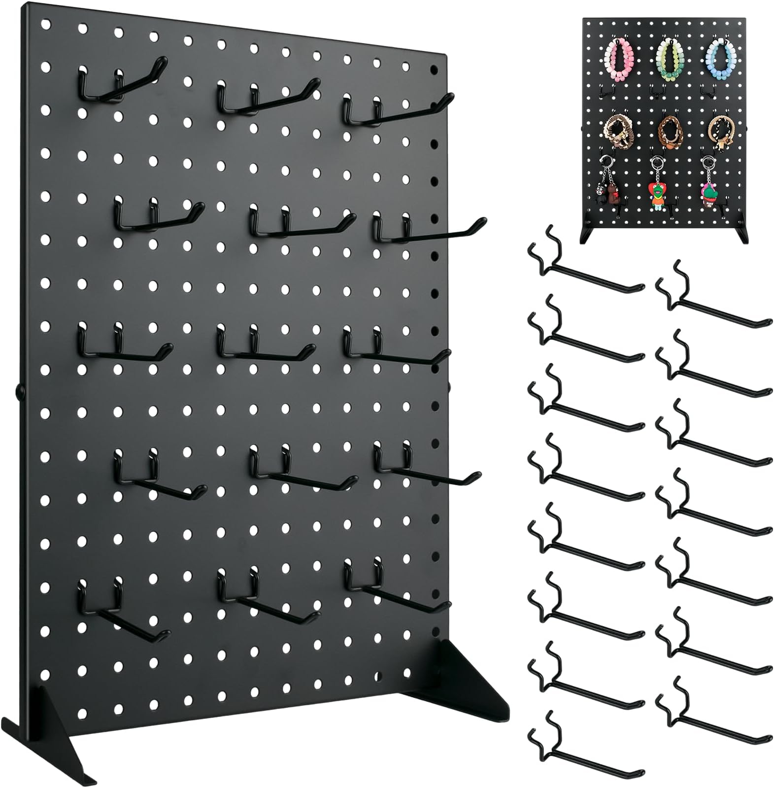 Pegboard Display Stand With 15 Peg Hooks for Retail Craft Shows & Fairs - Product Merchandise Display Rack for Selling Accessories, Display Stands for Boutique, Stores, Vendors & Events（Black）