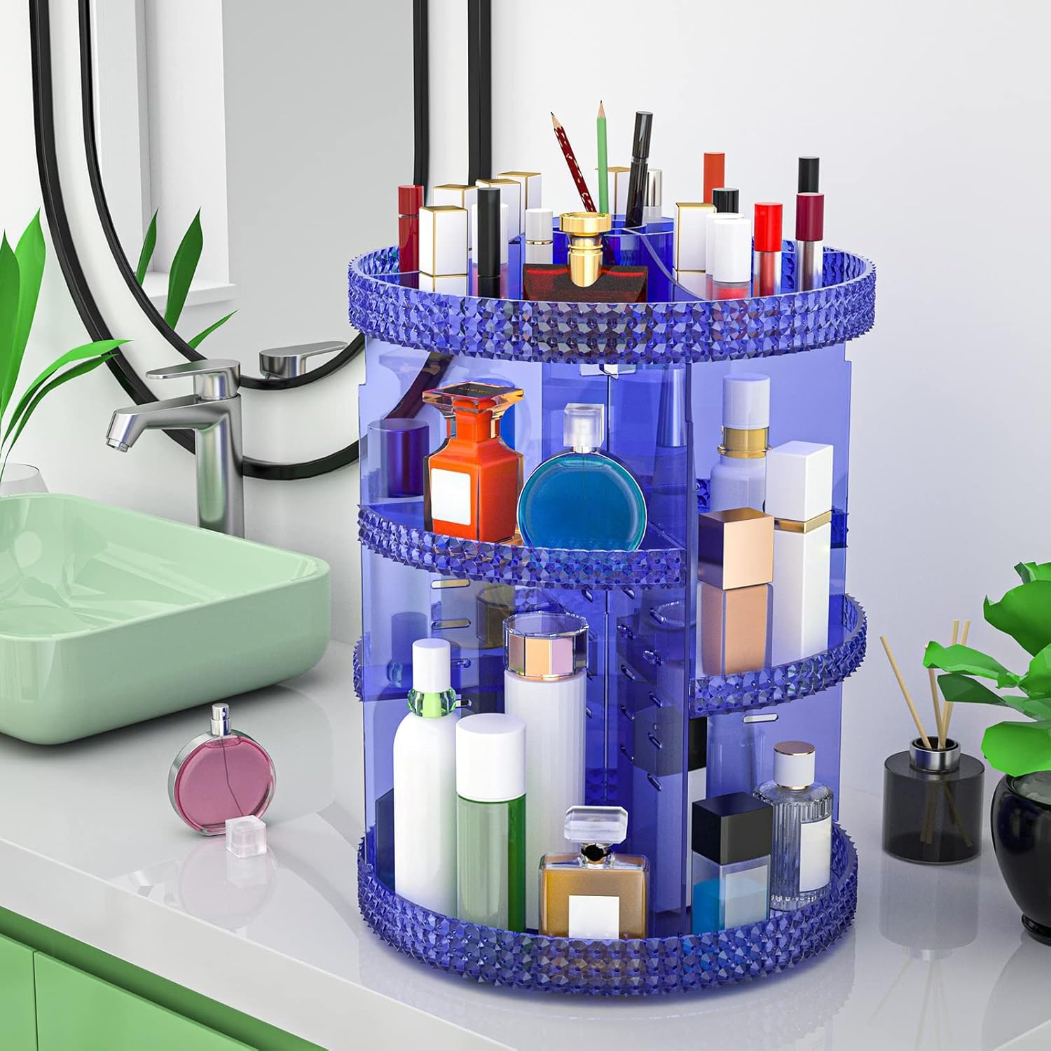 Famitree 360° Rotating Acrylic Makeup Organizer with Adjustable Layers