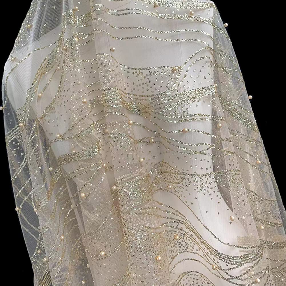 Tissu Maille Sequin Dentelle Brillant - Motif Floral, Polyester, Pour Robe Mariage, Rideau, DIY