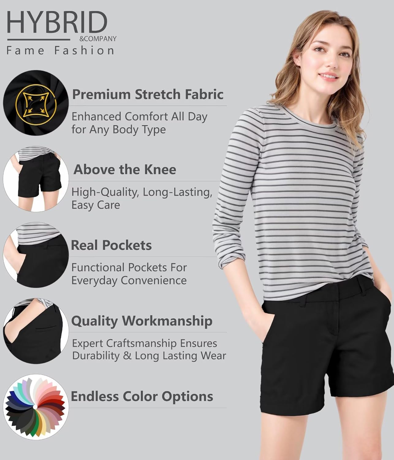 Hybrid & Company Womens Relaxed Comfy Breathable Stretch Walking Shorts with Pockets - Image 4