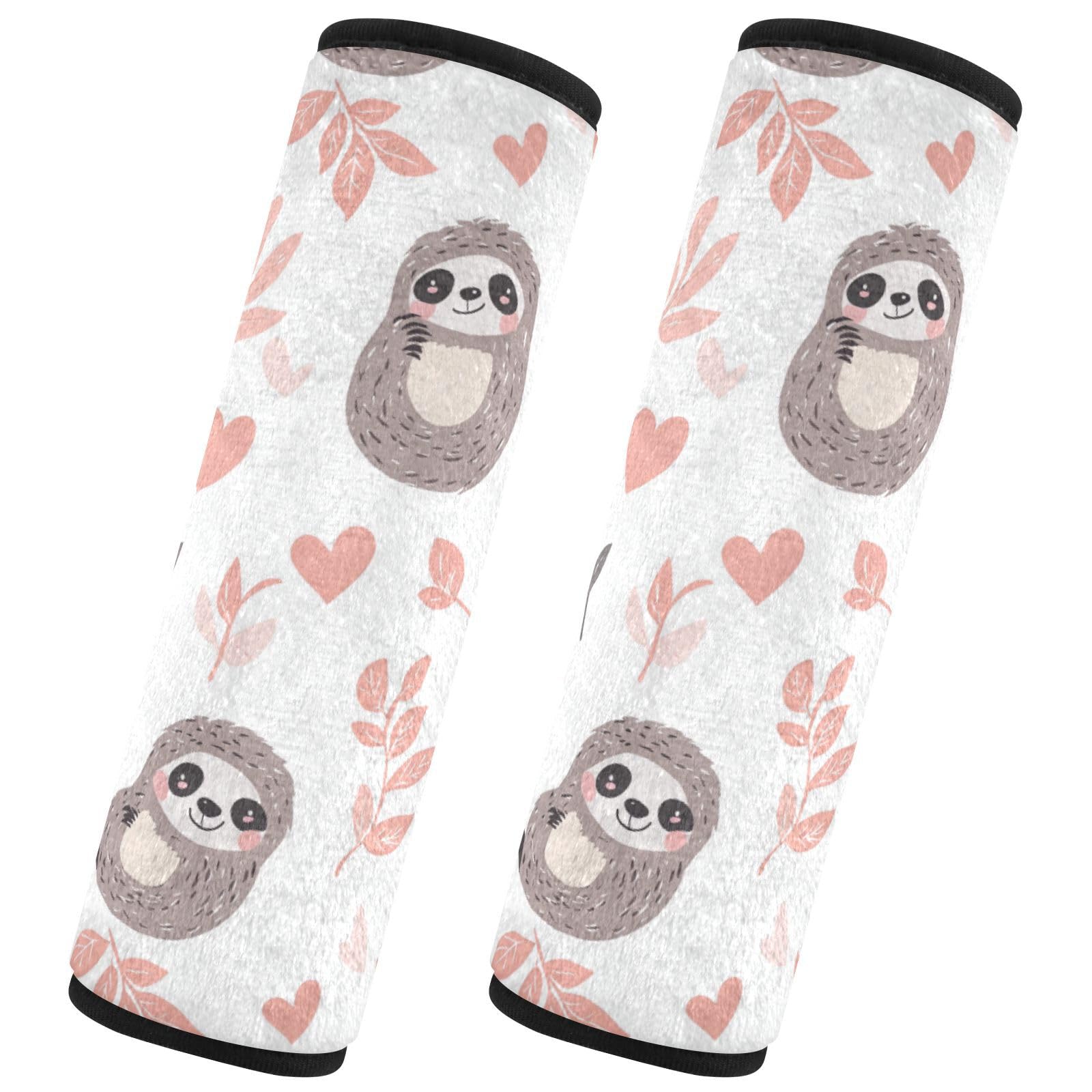 Seat Belt Covers 2 Pack Cartoon Sloth Car Seat Strap Covers Super Soft Pink Car Seat Neck Cover for Boys Girls Adults Babies M