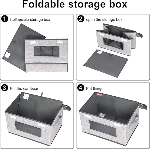 Vista 53 de Univivi Cajas de almacenamiento plegables de tela [4 unidades] Contenedores de almacenamiento grandes plegables apilables con tapas, organizadores