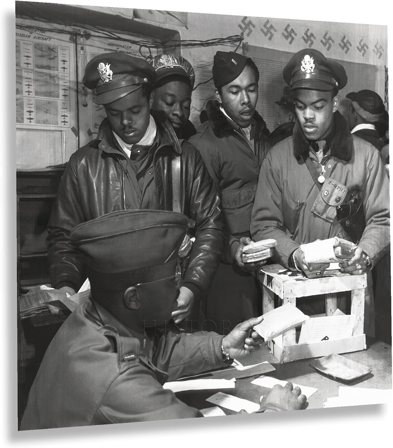 HISTORIX Vintage 1945 Tuskegee Airmen Photo Print - 10x10 Inch Vintage Photo of Escape Kits Cyanide Distributed to Fighter Pilots World War II Poster