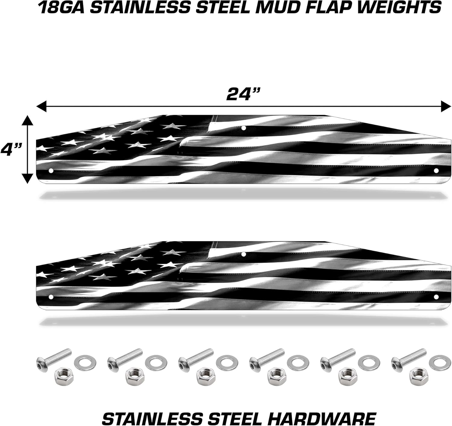 Universal Mud Flap Splash Guard Stainless Steel Weights for Semi Trailer Trucks - Subdued Stars & Stripes - 4" x 24" - 2 Piece Set