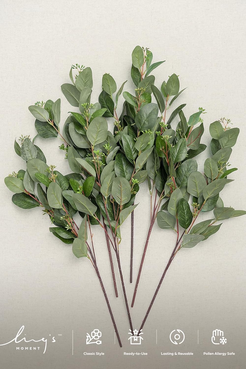 Ling's moment Artificial Plants Eucalyptus Seeds Branches,6Pcs 12" Tall Fake Greenery Filler w/Stems, Realistic Texture Spray Plant Decor for Wedding Bouquets/Table Centerpieces, Room/Office/Outdoor