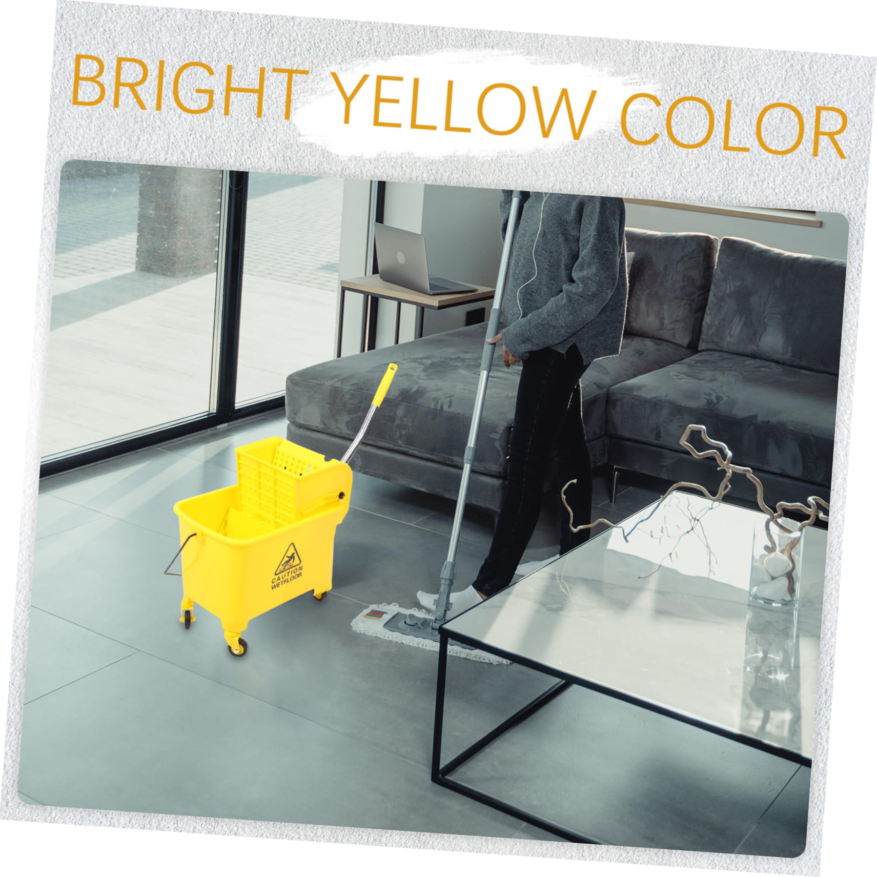 UKCOCO Cubo de Fregona Comercial 20l Ruedas y Escurridor Lateral Plástico Amarillo para Limpieza Profesional Hogar y Hotel Accesorios Limpieza Color Aleatorio