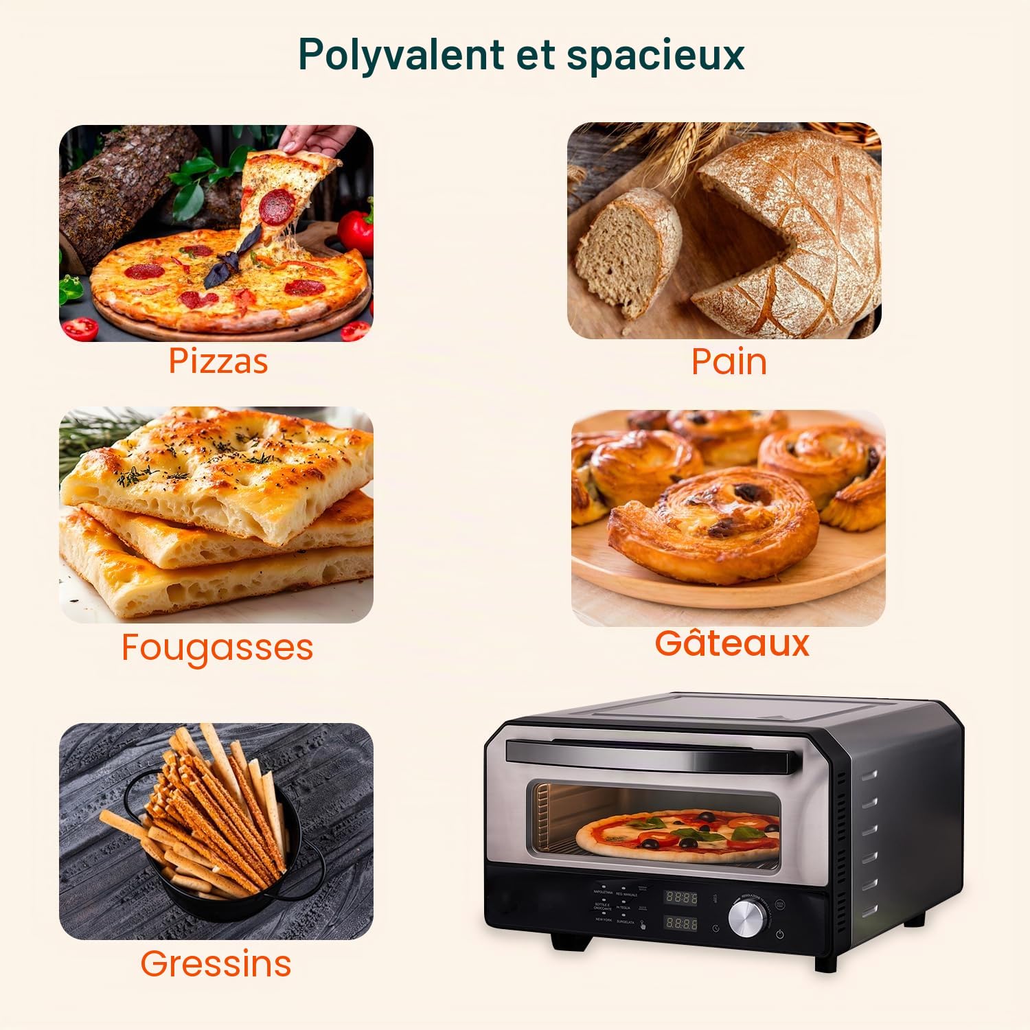 Avilia - Four à pizza électrique à 400 °C avec affichage numérique et 6 programmes de cuisson, y compris pelle à pizza en acier inoxydable, facile à utiliser avec contrôle précis de la température