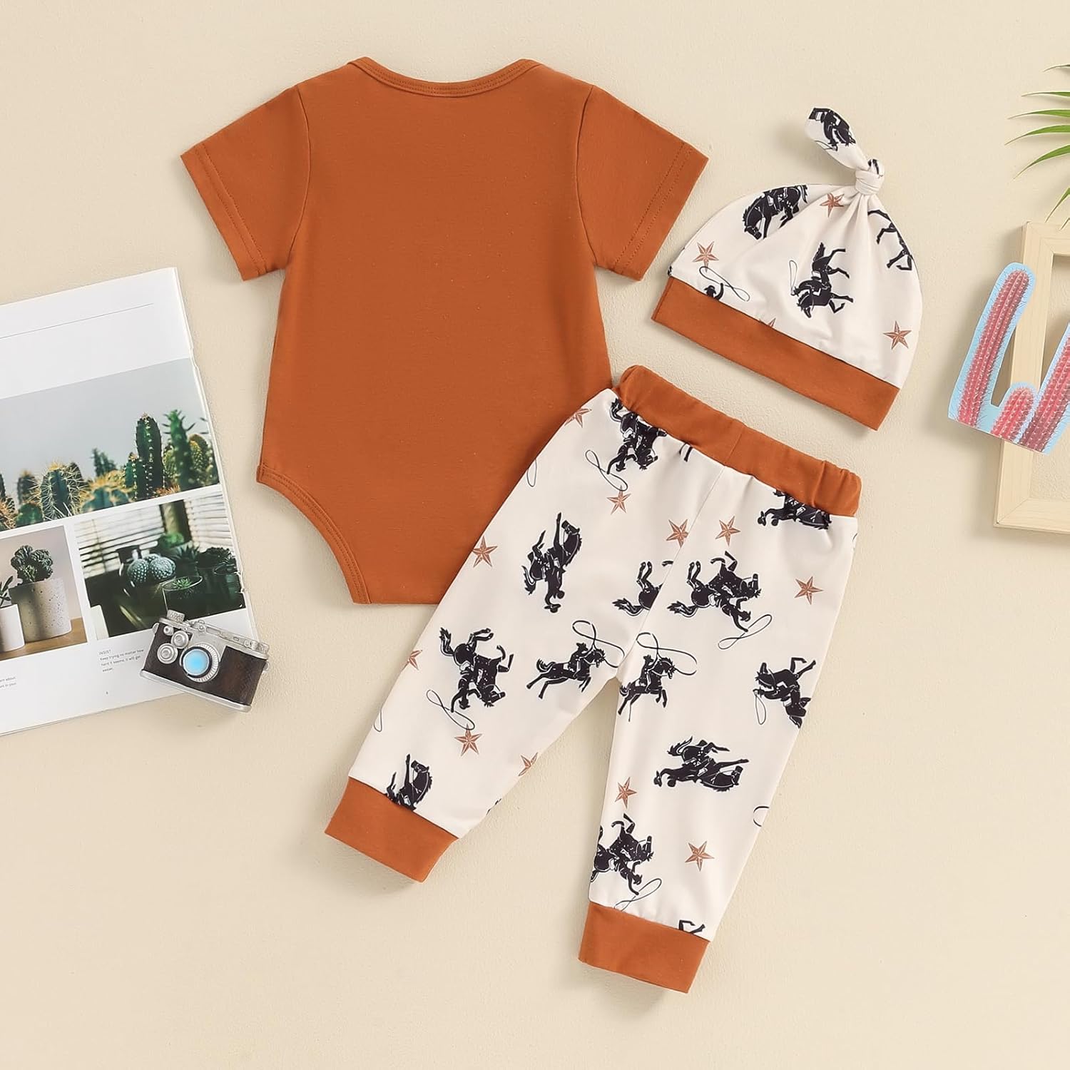 SAYOO This Is My First Rodeo Country Cowboy Funny Infant Baby Boy Bodysuit Long Pants Hat 3Pcs Western Coming Home Outfit - Image 3