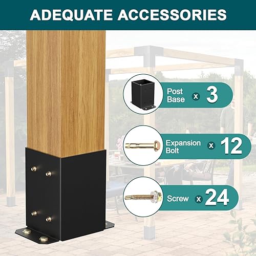 Miniatura 6 de SPACEEUP Base de poste de 4 x 4, 3 piezas, tamaño interior de 3.6 x 3.6 pulgadas, soporte de base de poste resistente con recubrimiento en polvo,